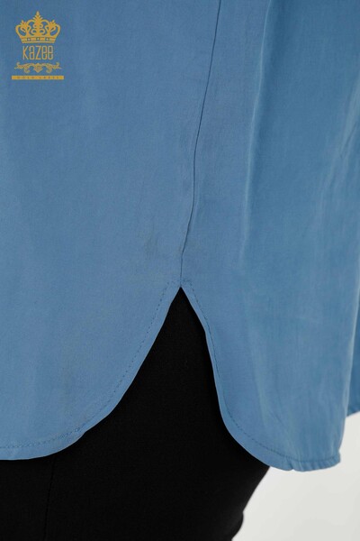 Cămașă de damă cu ridicata - Detaliată pe jumătate de nasture - Albastru - 20316 | KAZEE - Thumbnail