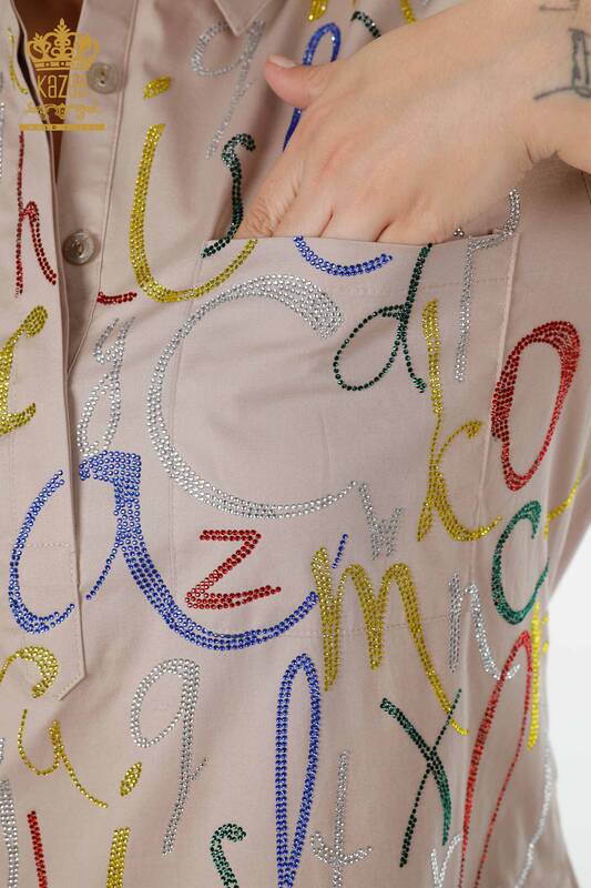 Cămașă de damă cu ridicata - Cu modele de litere - bej - 20123 | KAZEE