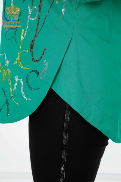 Cămașă cu ridicata pentru femei - Cu modele de litere - verde - 20123 | KAZEE - Thumbnail