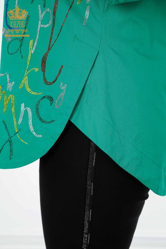 Cămașă cu ridicata pentru femei - Cu modele de litere - verde - 20123 | KAZEE