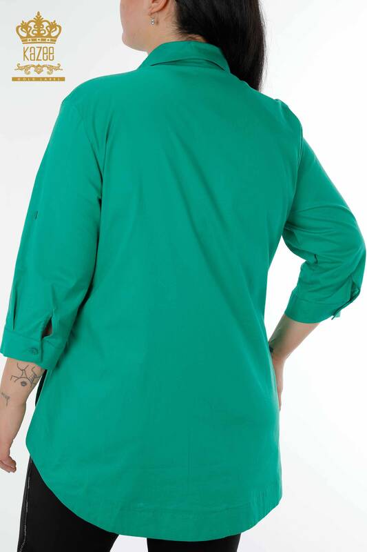 Cămașă cu ridicata pentru femei - Cu modele de litere - verde - 20123 | KAZEE