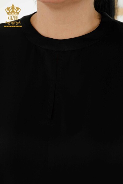 Cămașă cu ridicata pentru femei - Mânecă - detaliată cu nasturi - negru - 20376 | KAZEE - Thumbnail