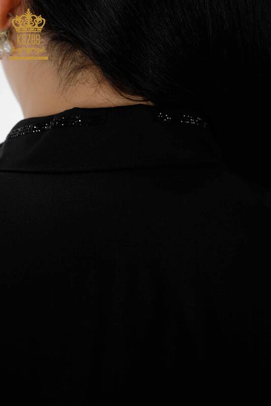Cămașă cu ridicata pentru femei - Buzunar Detaliat - Negru - 20139 | KAZEE