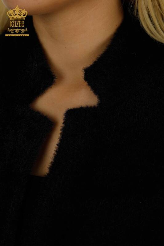 Cardigan Angora pentru femei cu detaliu cravată, negru - 30269 | KAZEE