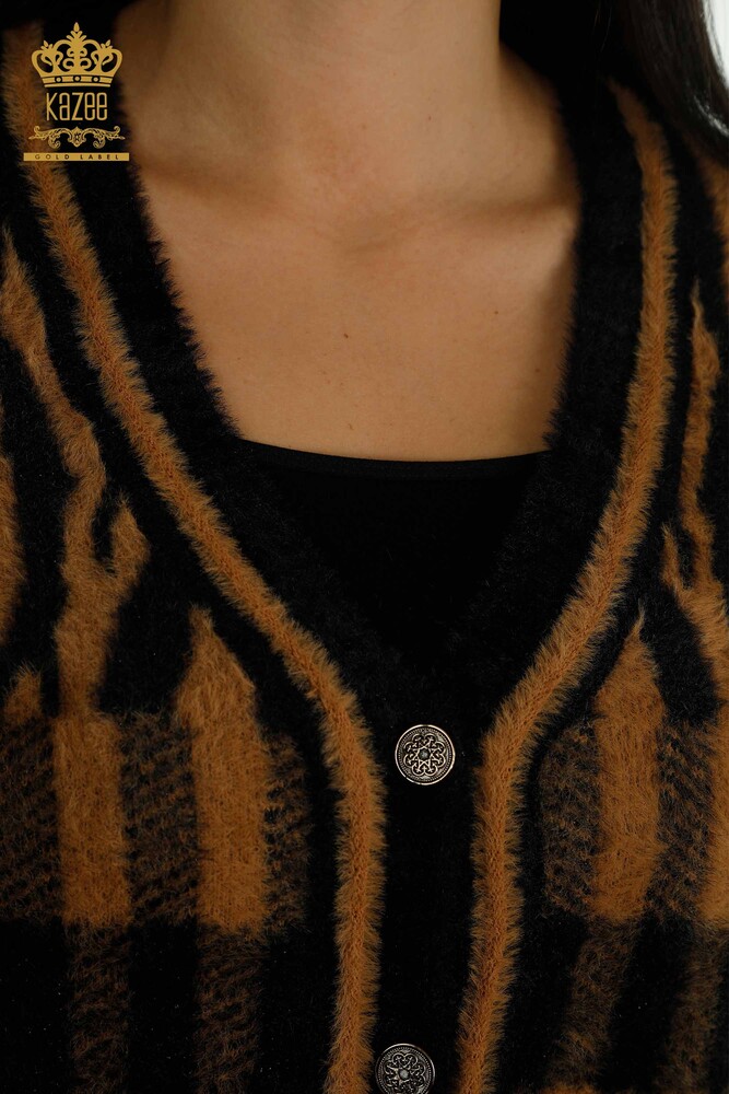 Cardigan lung pentru femei Angora Două Culori Maro Negru - 30587 | KAZEE - 3