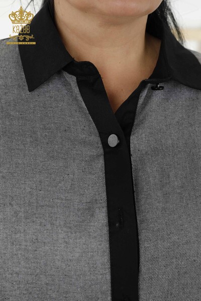 Set cămașă de damă cu ridicata Antracit de buzunar cu model - 20332 | KAZEE - Thumbnail