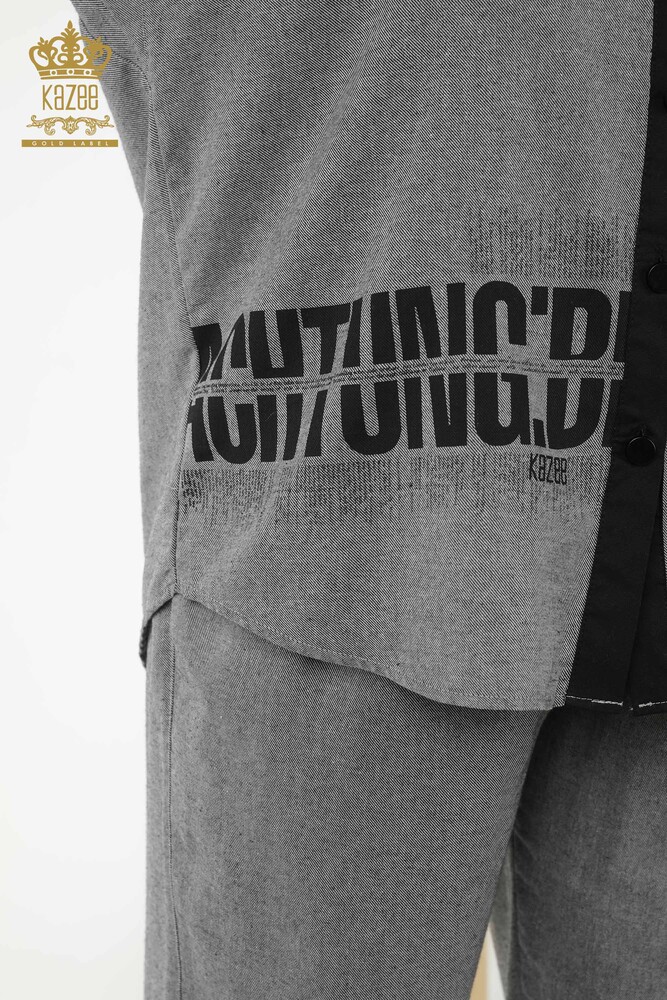 Set cămașă de damă cu ridicata Antracit de buzunar cu model - 20332 | KAZEE - 6