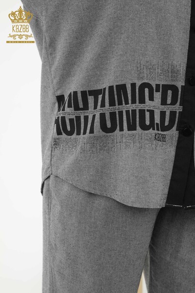 Set cămașă de damă cu ridicata Antracit de buzunar cu model - 20332 | KAZEE - 6
