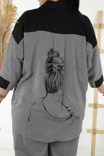 Set cămașă de damă cu ridicata Antracit de buzunar cu model - 20332 | KAZEE - Thumbnail