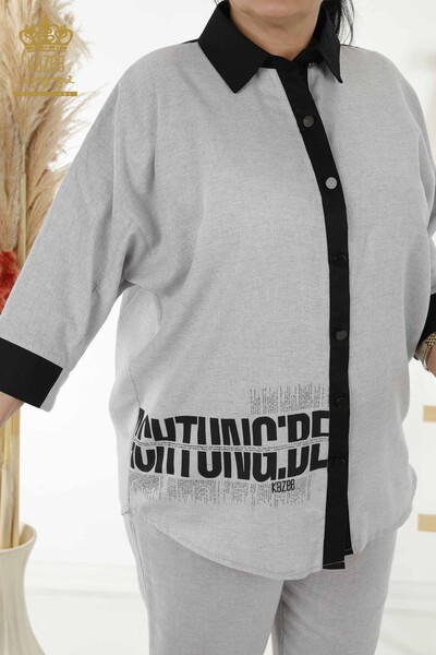 Set cămașă de damă cu ridicata cu model de buzunar gri - 20332 | KAZEE - Thumbnail