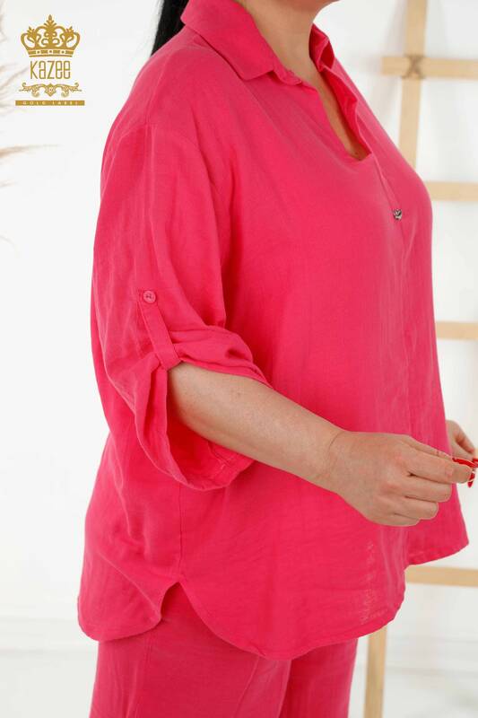 Set cămașă de vară pentru femei cu ridicata cu buzunare fucsia - 20402 | KAZEE