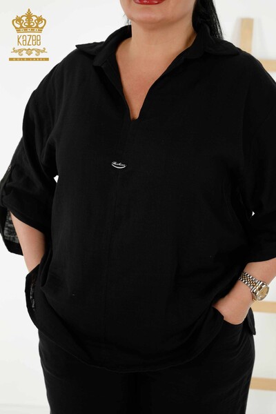 Set cămașă de vară pentru femei cu ridicata cu buzunar negru - 20402 | KAZEE - Thumbnail