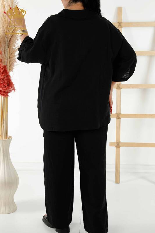 Set cămașă de vară pentru femei cu ridicata cu buzunar negru - 20402 | KAZEE