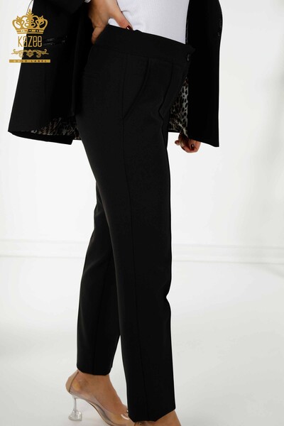 Costumul clasic pentru femei cu ridicata, cu model leopard, brodat cu piatră, negru - 30002 | KAZEE - Thumbnail