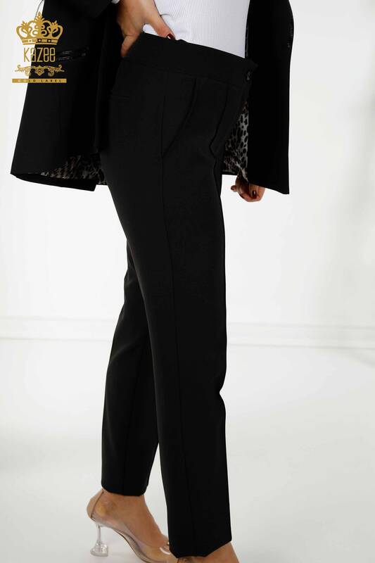 Costumul clasic pentru femei cu ridicata, cu model leopard, brodat cu piatră, negru - 30002 | KAZEE