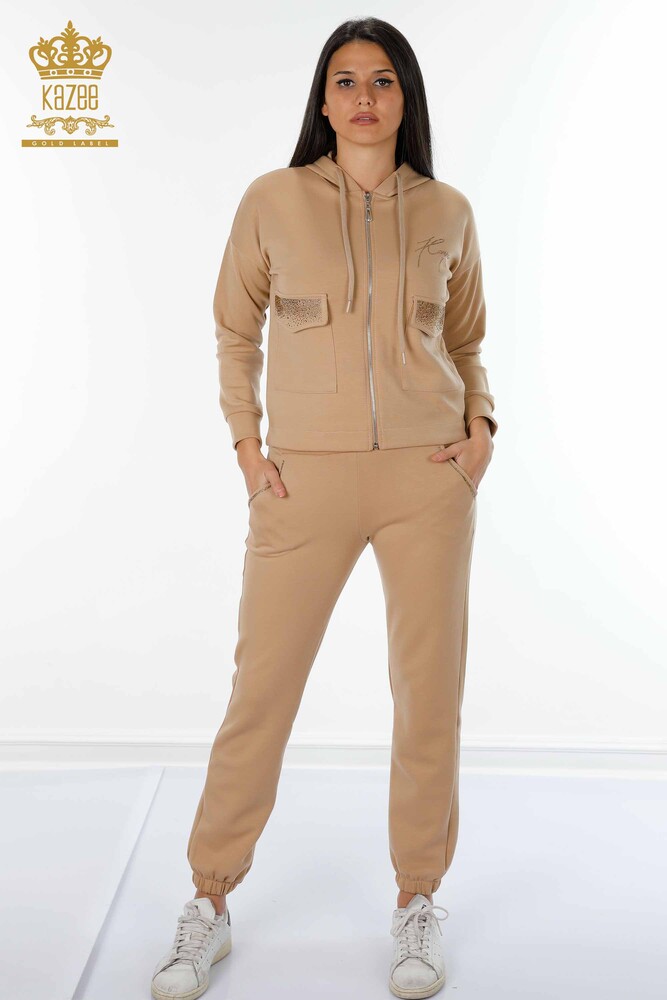 Set de trening pentru femei cu glugă Camel cu buzunare - 17426 | KAZEE - 1