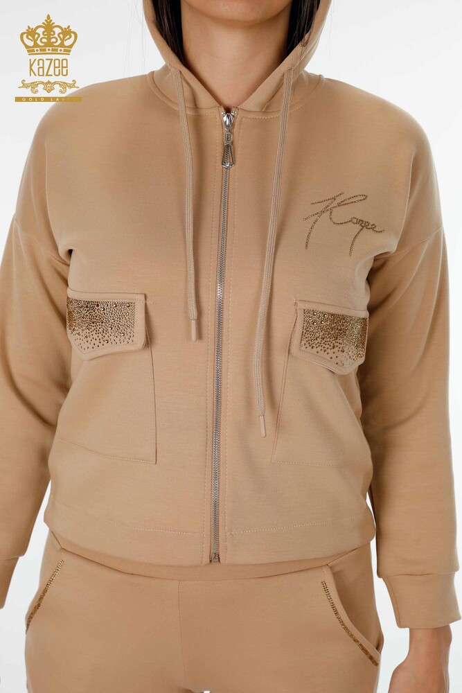 Set de trening pentru femei cu glugă Camel cu buzunare - 17426 | KAZEE - 3