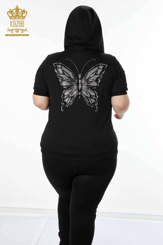 Set de trening en-gros pentru femei negru cu model fluture - 17391 | KAZEE