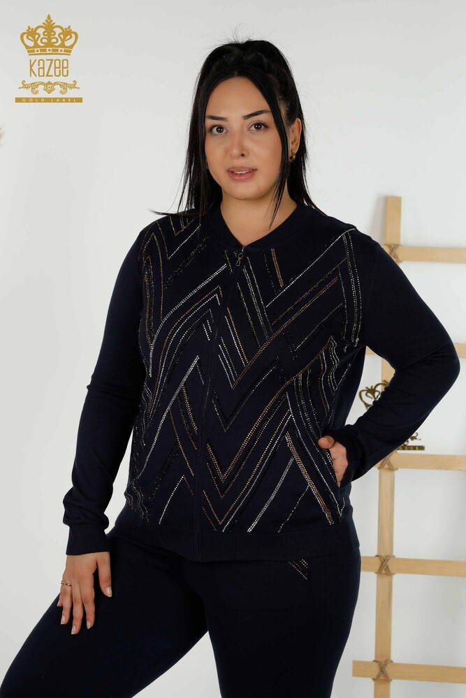 Set de trening pentru femei cu fermoar Albastru bleumarin - 16676 | KAZEE - 2