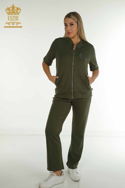 Set de trening pentru femei cu fermoar kaki - 17636 | KAZEE - 1
