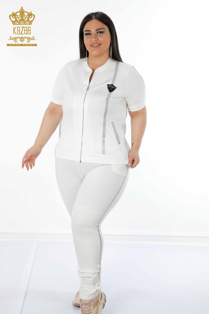 Set de trening pentru femei cu mânecă scurtă Ecru - 17392 | KAZEE - 1