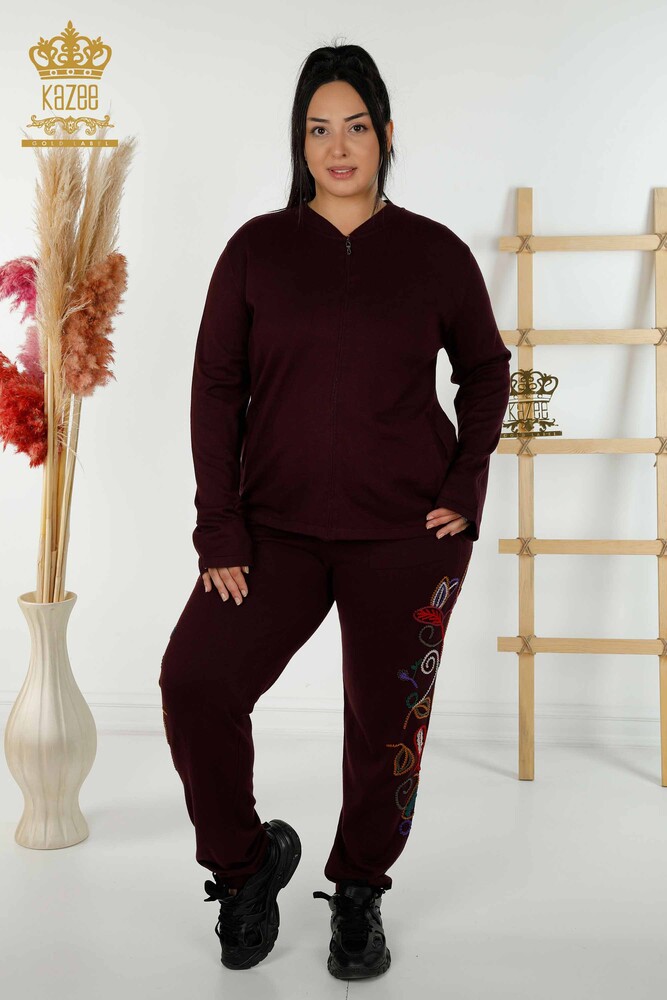 Set de trening cu ridicata pentru damă, cu modele colorate, prune - 16657 | KAZEE - 1