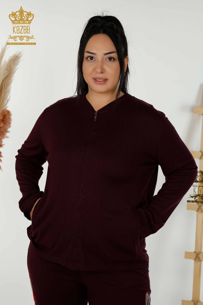 Set de trening cu ridicata pentru damă, cu modele colorate, prune - 16657 | KAZEE - 2