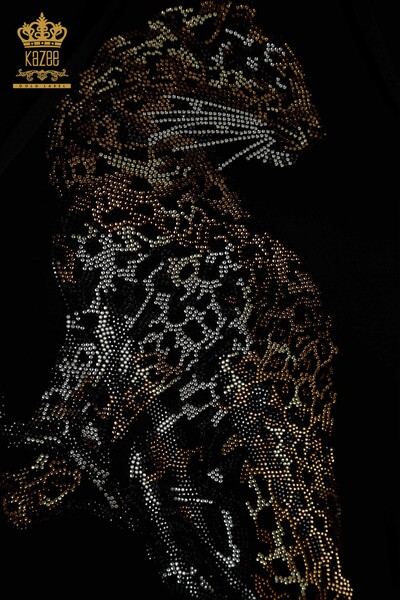 Set de trening pentru femei, cu ridicata, cu glugă brodata cu model de leopard negru - 17580 | KAZEE - Thumbnail