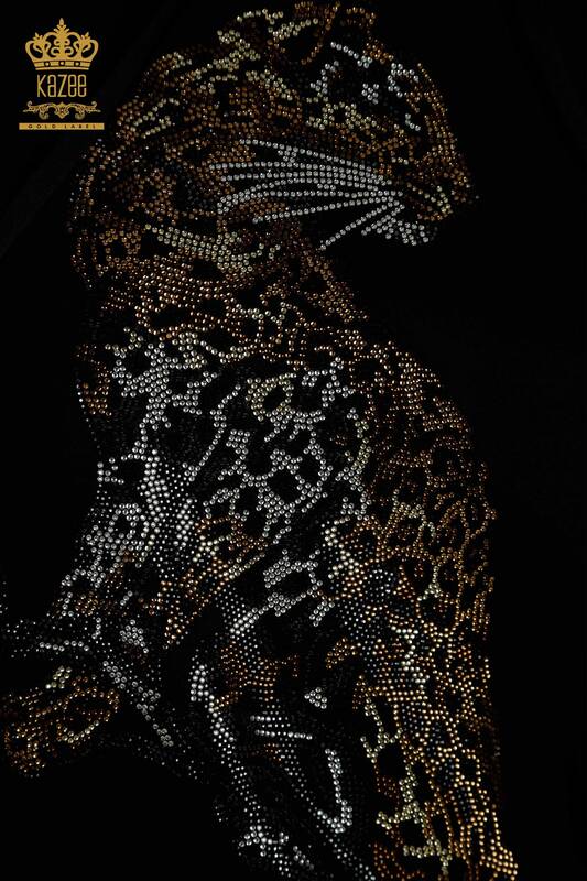Set de trening pentru femei, cu ridicata, cu glugă brodata cu model de leopard negru - 17580 | KAZEE