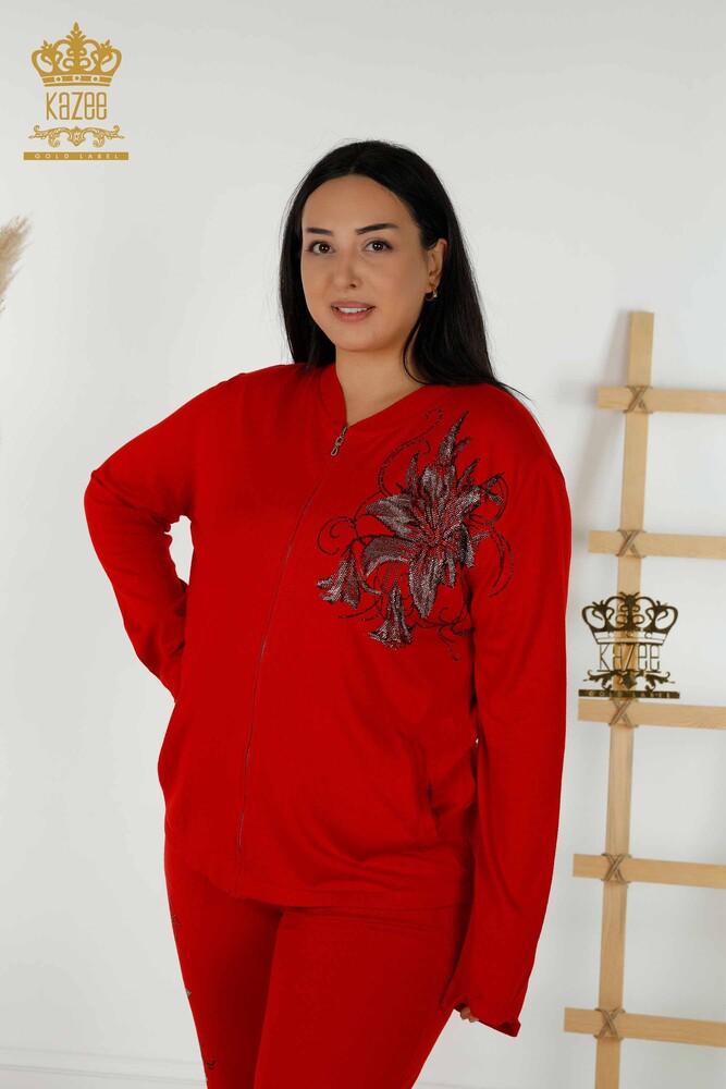 Set de trening pentru femei, roșu, cu model de flori - 16661 | KAZEE - 2