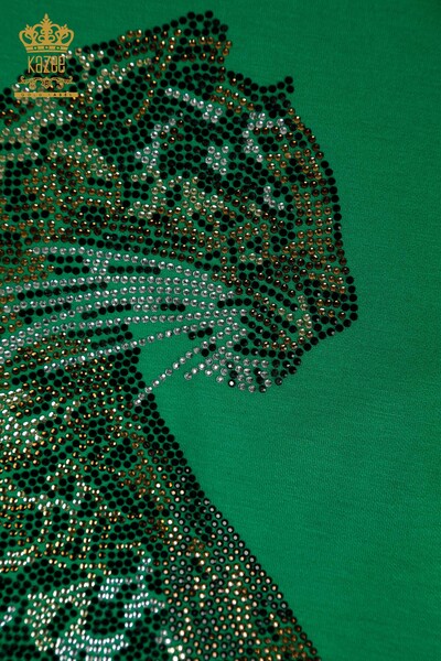 Set de trening cu ridicata pentru femei, cu model de leopard, cu glugă verde brodat cu piatră - 17580 | KAZEE - Thumbnail