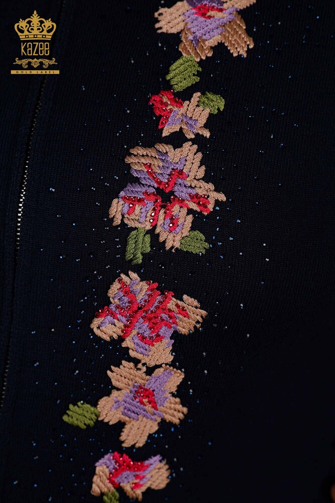 Set de trening cu ridicata pentru femei, albastru bleumarin cu modele florale - 16658 | KAZEE - 4