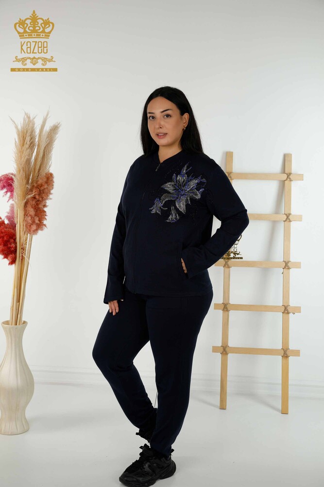 Set de trening cu ridicata pentru femei, cu modele florale bleumarin - 16661 | KAZEE - 1