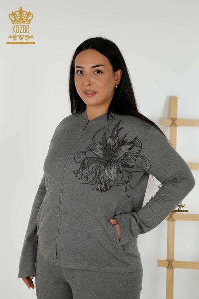 Set de trening pentru femei cu ridicata cu modele florale gri - 16661 | KAZEE - Kazee (1)