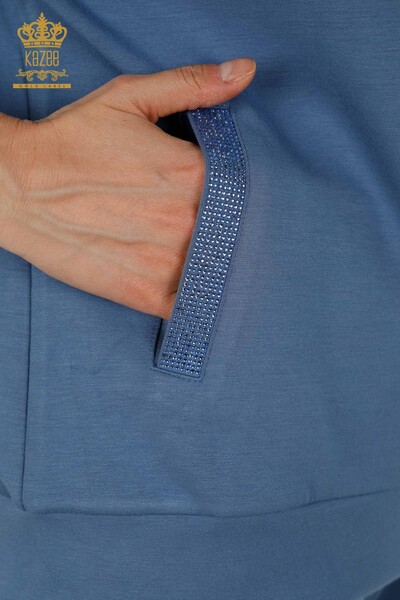 Set de trening cu ridicata pentru femei Indigo brodat cu piatra - 17549 | KAZEE - 8