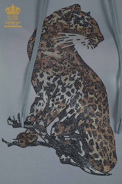 Set de trening cu ridicata pentru femei, cu model leopard, cu glugă brodata cu piatră, albastru - 17580 | KAZEE - Thumbnail