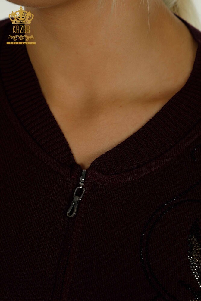 Set de trening cu ridicata pentru femei, cu modele florale, cu fermoar cu buzunare, prune - 16661 | KAZEE - 4