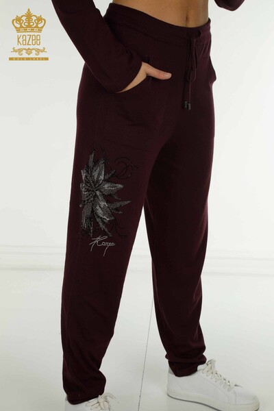 Set de trening cu ridicata pentru femei, cu modele florale, cu fermoar cu buzunare, prune - 16661 | KAZEE - 9