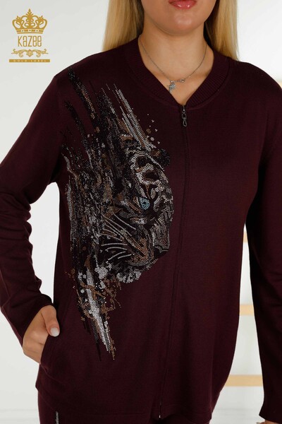 Set de trening cu ridicata pentru femei, prune cu model leopard - 16660 | KAZEE - 4