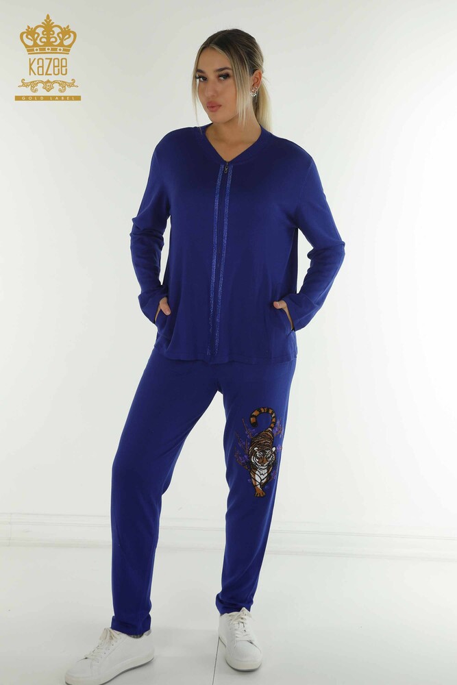 Set de trening cu ridicata pentru femei, broderie cu piatra, cu fermoar, sacouri cu model leopard - 16662 | KAZEE - 1