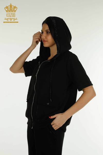 Set de trening cu ridicata pentru femei - Brodat cu piatra - Negru - 17675 | KAZEE - 2