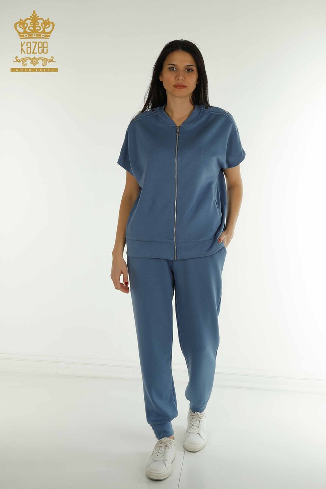 Set de trening pentru femei cu ridicata - Maneca scurta - Indigo - 17680 | KAZEE - 1