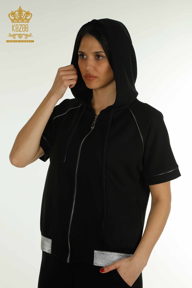 Set de trening en-gros pentru femei - Cu Piatra brodat - negru - 17638 | KAZEE - 2