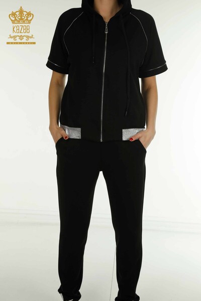 Set de trening en-gros pentru femei - Cu Piatra brodat - negru - 17638 | KAZEE - 3