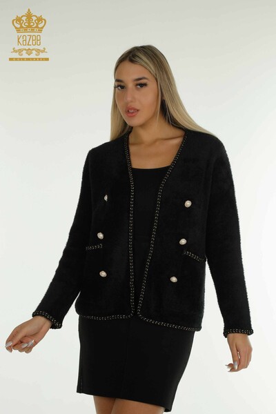 Cardigan Angora pentru femei cu detaliu buzunar, negru - 30799 | KAZEE - Kazee