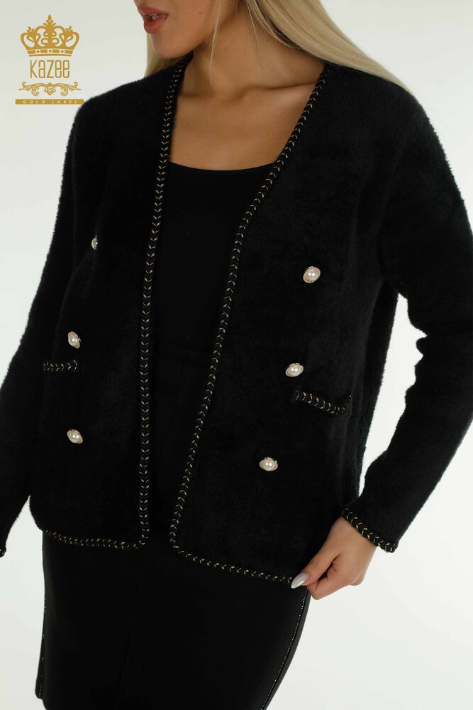 Cardigan Angora pentru femei cu detaliu buzunar, negru - 30799 | KAZEE - 2