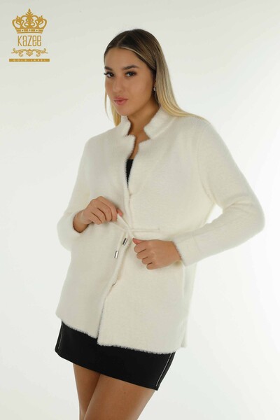 Cardigan Angora pentru femei cu detaliu cravată Ecru - 30269 | KAZEE - Kazee