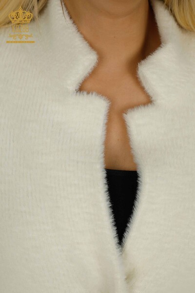Cardigan Angora pentru femei cu detaliu cravată Ecru - 30269 | KAZEE - Thumbnail