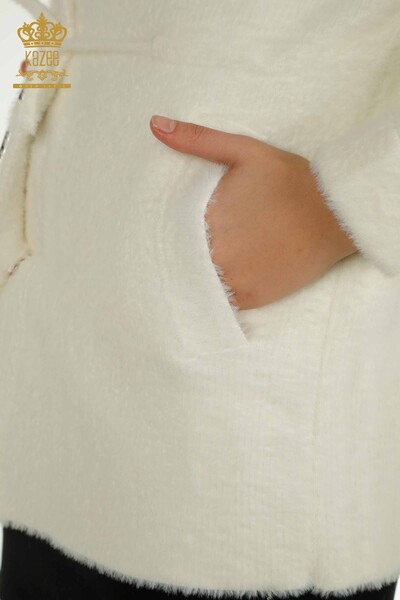 Cardigan Angora pentru femei cu detaliu cravată Ecru - 30269 | KAZEE - 5