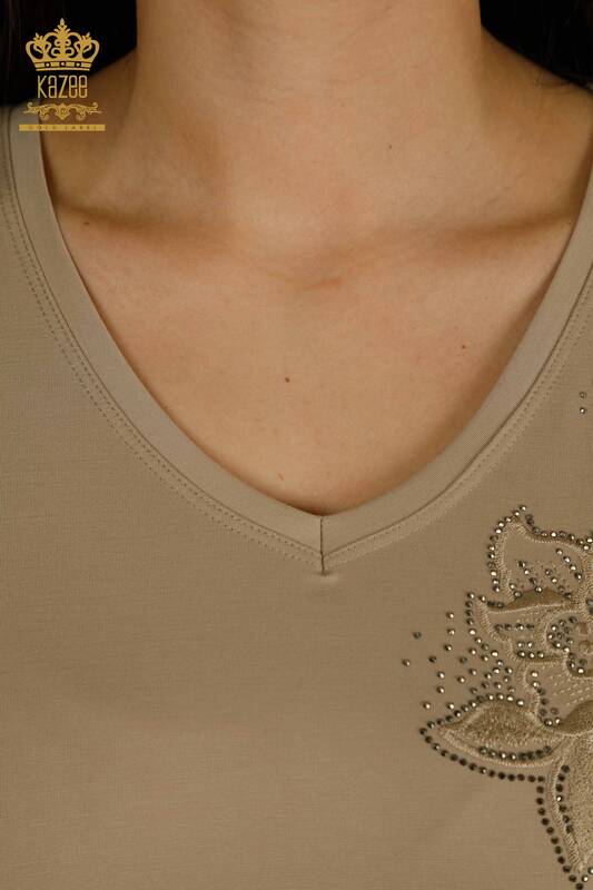 Bluză de damă cu ridicata - Brodate - Bej - 79883 | KAZEE